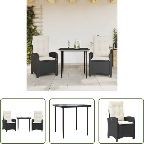 vidaXL Table de jardin - Ensemble à manger de jardin avec coussins 3 pcs Noir (1/5)