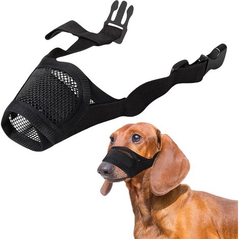 Large Dog Muzzle, Soft and Breathable Mesh Muzzle for Dogs, Adjustable 16-23cm, Durable Nylon Dog Muzzles for Pet Training to Prevent Biting, Barking and Chewing (Black, L)