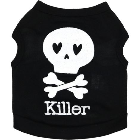 1 débardeur pour chien et chat, imprimé tête de mort, en coton, noir, pour Halloween et fêtes (1/5)