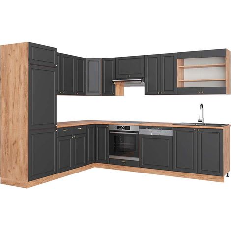 Cuisine en angle Fame-Line, Anthracite Campagne/Chêne doré, 227 x 287 cm , PT Chêne, Vicco