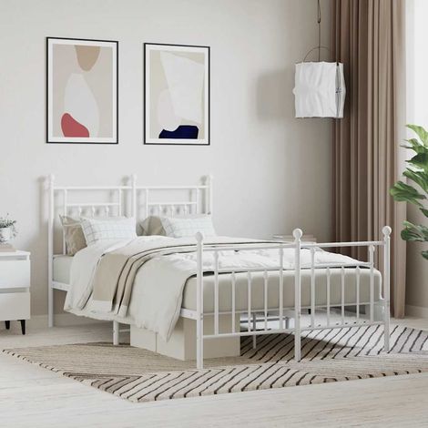Cadre de lit métal blanc 120 x 200 cm avec tête et pied de lit, sans matelas - PANGIVO (1/5)
