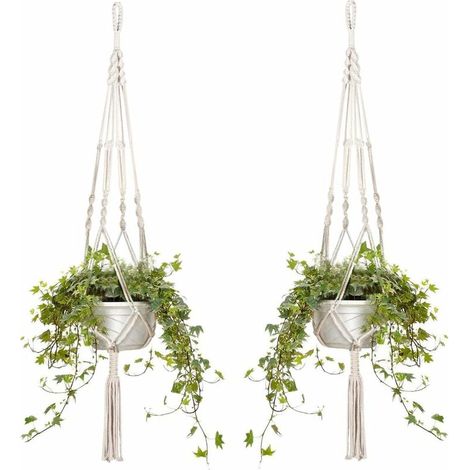 2 pièces macramé panier suspendu corde de coton jardinière suspendue pot de fleur porte-plante cintre 105 cm/41 pouces, 4 pieds, Ensoleillé (1/5)