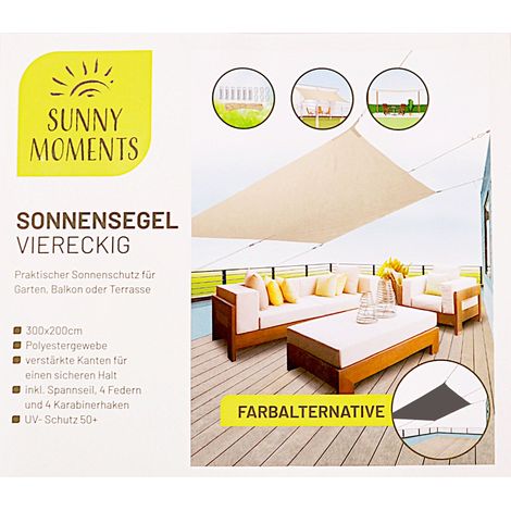 Sonnensegel Rechteckig 300x200cm grau oder natur Garten Terrasse UV-Schutz 50+ - natur