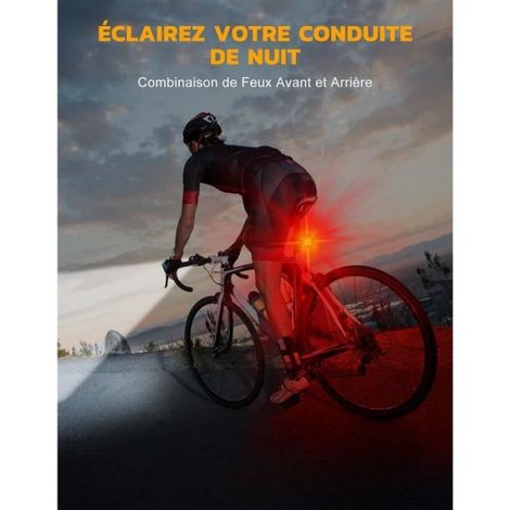Phare Vélo - LED Rechargeable USB - Étanche IP65 - Avant Et Arrière - 4 à 6 Modes - Blanc - 1 Pièce (1/4)