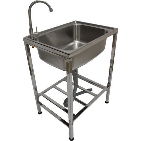 Lavello da Campeggio con Rubinetto per L'Acqua Portatile Lavabo in Acciaio Inox Lavandino per Glamping con Attacco per L'Acqua e Scarico