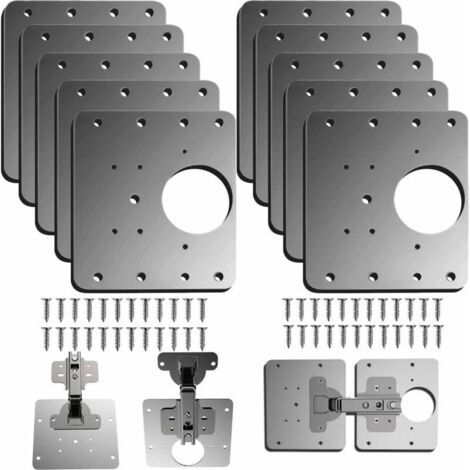 10 Pièces Plaque Reparation Charniere Porte d'armoire,plaque de réparation de charnière de porte de placard de cuisine avec trou, supports de fixation plats en acier inoxydable avec vis