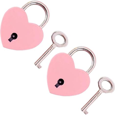 Mini Heart-Shaped Padlocks, 2-Piece Set, for Boxes, Drawers, and Cabinet Doors, Portable (1/5)