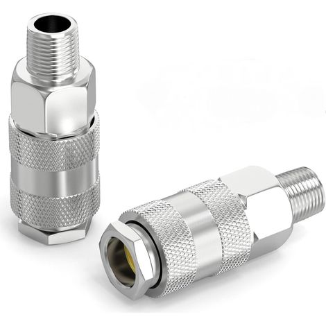 2 Pièces 1/4 Inch Air Line Connectors, 1/4" Male Thread Euro Airline Compressor Fittings, Quick Connect Air Coupler Air Hose Fittings,Air Coupler (1/5)