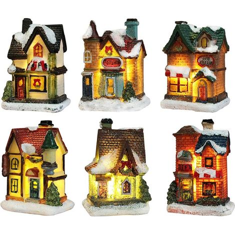 Village De Noel Lumineux, Maison De Noël Lumineuse, Village De Noël Personnage Lampe Multicolore Déco Noel Miniature Interieure (6pc Set, 4 6.5 9cm) (1/5)