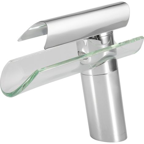 Robinet de lavabo en verre effet cascade, mitigeur chromé pour vasque de salle de bain, prise EU G3/4, robinetterie moderne. (1/5)