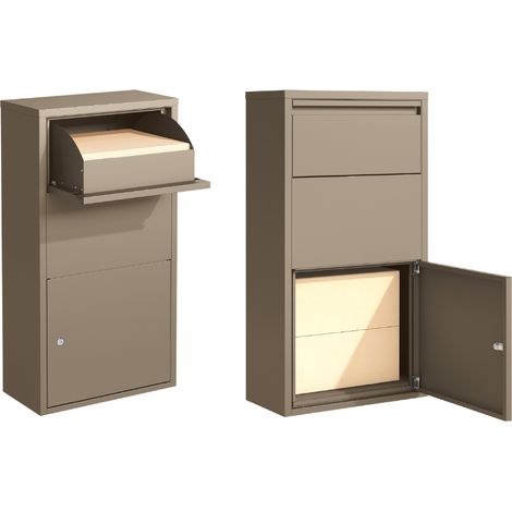 Boîte aux lettres colis murale taupe – Acier galvanisé avec serrure double ouverture (1/5)