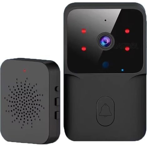 Sonnette vidéo intelligente Wi-Fi avec vision nocturne, étanche, audio bidirectionnel, partage familial, interphone avec changeur de voix, blanc (noir) (1/5)