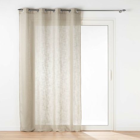 Voilage Grande Hauteur à Œillets 140 x 280 cm – Effet Lin Tissé – Haltona Noisette