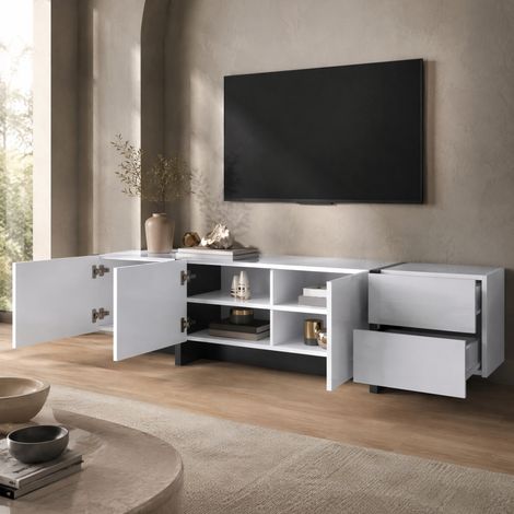 MEUBLIV Mueble TV 190 x 35 x 45 cm blanco y negro con puertas y cajones (1/5)