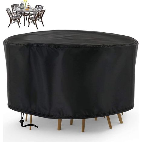 JSSEVN - Round Garden Table Cover, 128 x 71 cm Round Table Cover for Patio Furniture, Waterproof Oxford Cloth, Dustproof and Tear-Resistant, with Storage Bag (1/5)