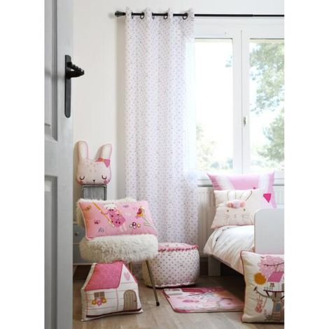 Atmosphera Rideau MATTY rose avec motif cerise (1/2)