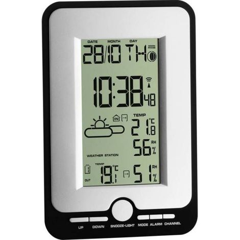 Station Météo Radiopilotée Numérique - Affichage Température Intérieure Extérieure Humidité - Réception Signal DCF77 - 1 Unité (1/2)