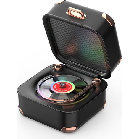 La valise qui cache un vinyle lumineux – et qui joue votre musique  Enceinte Bluetooth – 3 modes – LED colorées – Son puissant – Design unique (1/4)