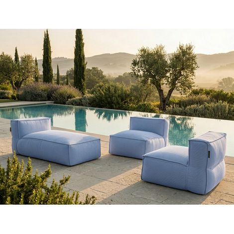 BOBOCHIC - Canapé de jardin modulable BIARRITZ avec bâche de protection, 2 chauffeuses 1 place et 1 méridienne   Bleu (1/5)