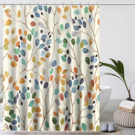 Sollbry Rideau De Douche 180x180 Anti Moisissure Rideau Baignoire Beige Rideau Douche Lavable Machine Motif Botanique Coloré avec Trous Shower Curtain Tissu Rideaux Salle de Bain avec 12 Crochet (1/3)