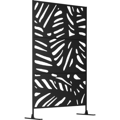 Panneau brise-vue décoratif extérieur en métal à motif végétal, dimensions 122 x 45 x 198 cm, noir