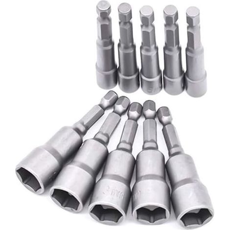Lntyq 10 Pièces Douille Visseuse 6-17mm - Adaptateur Embout, Hexagonal Pour Tournevis à Écrou de pour Perceuse à Main, Tournevis Électrique, Clé à Douille (Acier à haute teneur en carbone) (1/5)
