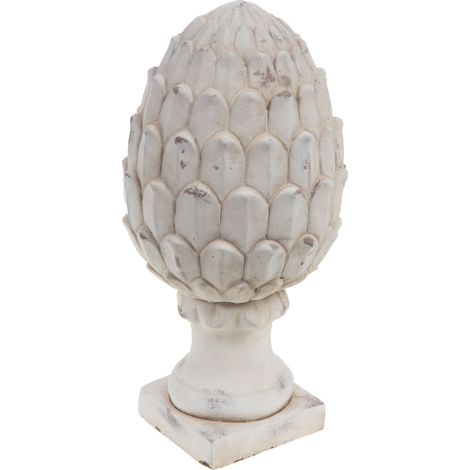 Statuette pomme de pin en ciment blanc patiné 36 cm – Décoration intérieure et extérieure – Élégance rustique pour Noël – Amadeus