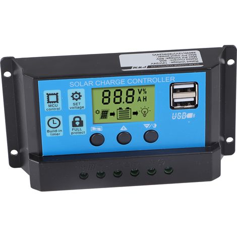 Contrôleur de charge solaire 30 A, régulateur intelligent pour panneaux solaires et batteries, avec double port USB et affichage numérique. (1/5)