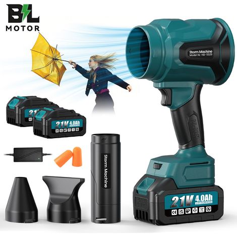 Ultraleichter, extrem leistungsstarker 4.0 Akku-Turbinenbläser, bürstenloser Motor, inklusive Akkus, Bläser und Werkzeugkoffer, für Rasen und Garten (1 Stück + 2 Stück Akkus) (1/5)
