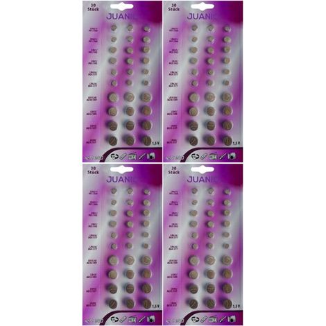 Lot de 120 Piles bouton plates 1.5V Alkaline compatibles AG13/AG12/AG10/AG4/AG3/AG1 - Juanio - (1/2)
