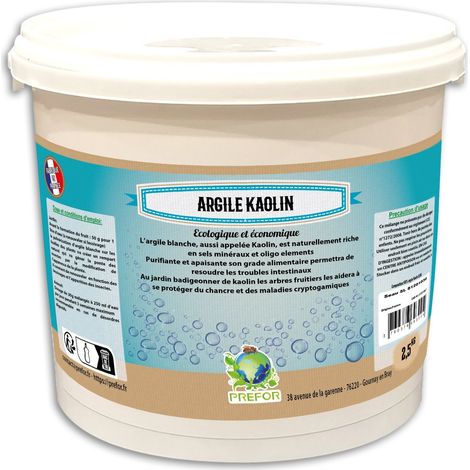 Prefor – Argile kaolin 5L – Poudre fine et grasse – 100% naturelle – Riche en silice et alumine – Origine France - SEAU 5 L