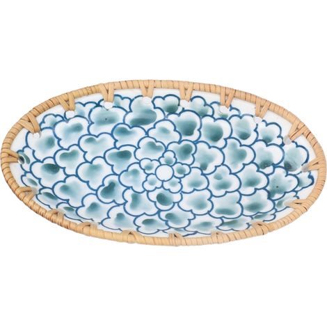 Ovaler Obstteller aus geflochtenem Rattan-Porzellan für Hochzeiten, Partys, Bankette und Geburtstage, tintenblaue Blumen (1/5)