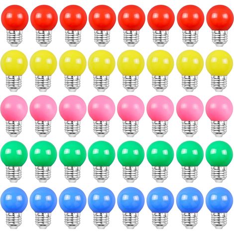 Ampoules Couleur E27: Lot De 40 3w E27 Ampoules Colorées, Ampoule LED Colorées E27s Pour Mariages, Halloween, Guirlandes Lumineuses, Fête, Décoration De Noël (Rouge Vert Bleu Jaune Rose) (1/5)