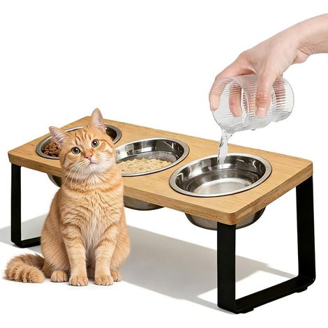 Gamelle Chat Inclinée, Gamelles Surélevées Inclinées, 3 Gamelles Surélevées, Chaton Inclinés pour Nourriture Eau Ensemble Gamelles en Acier Inoxydable pour Chats Petits Chiens (1/5)