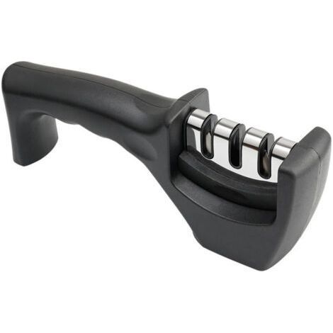 3-phase sharpener - for kitchen knives - professional result/ergonomic design - ceramic stone/tungsten carbide/diamond - black/chrome finish (1/4)