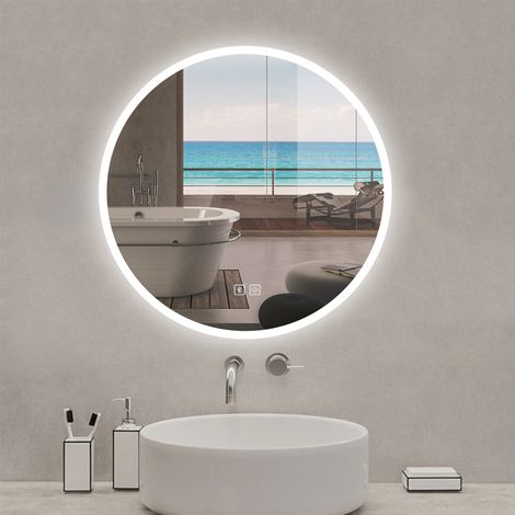 Acezanble Miroir lumineux rond 80cm, bluetooth + 3 couleurs + dimmable + anti-buée + mémoire, miroir salle de bain mural