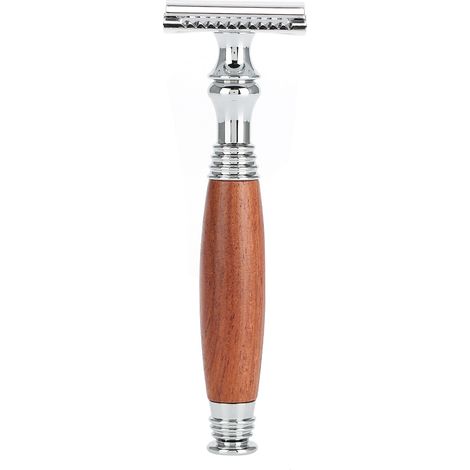 Rasoir manuel double lame 3 à manche bois, style classique pour homme, usage domestique. (1/5)