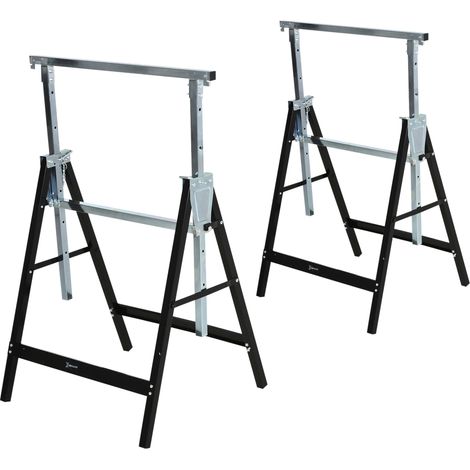 Lot de 2 tréteaux pliants réglables en hauteur en métal noir 68 x 56 x 80-130 cm, charge 200 kg, pieds antidérapants pour travaux du bois et bricolage  CHICFURN (1/5)