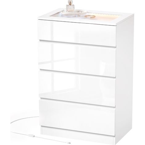 HOMCOM Cassettiera Lucida 4 Cassetti, Piano Vetro, Luci LED RGB (1/5)
