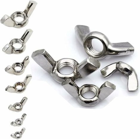 Écrous à ailettes – Lot de 80, M3-M12 – Acier inoxydable argenté – Pour bricolage, type papillon/oreille (1/4)