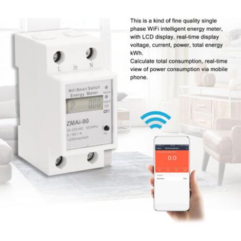 Compteur d'énergie intelligent monophasé sur rail DIN, consommation électrique (kWh/wattmètre), compatible avec l'application Smartlife/Tuya, compatible avec Alexa et Home (1/5)