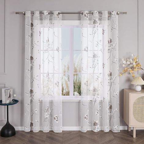 Rideau Voilage Blanc Fleuri pour Fenêtre L140 x H245 cm, 1 Pièce (1/5)