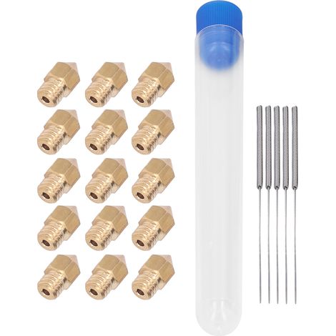 15 Stück 0,02 Zoll Messingdüsen für 3D-Drucker und 5 Stück 0,01 Zoll Edelstahl-Düsenreinigungsnadeln (1/5)