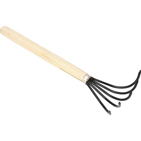 Râteau de jardin à main 5 dents acier manche bois ergonomique cultivateur griffe pour bêcher ameublir terre modèle D201 (1/5)