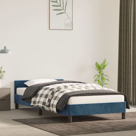 Lit adulte,Cadre de lit et tête de lit pour enfants,adolescents,Facile à Assembler Bleu foncé 90x190 cm Velours XZZ292885 (1/5)