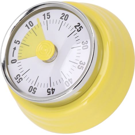 Minuteur mécanique à compte à rebours avec cadran à affichage visuel, en acier inoxydable, pour l'apprentissage et le bureau, jaune pâle.