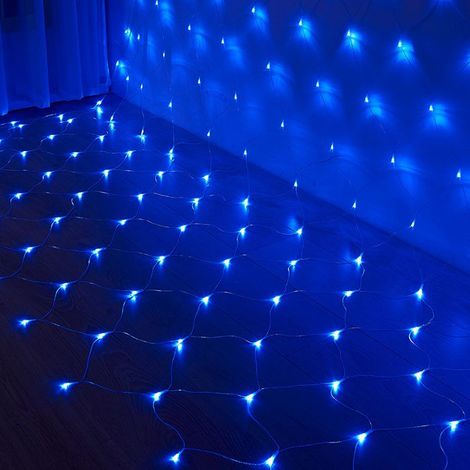 1 Guirlande lumineuse LED, filet lumineux, 96 LED, bleu, 8 modes, IP44, intérieur extérieur, Noël jardin