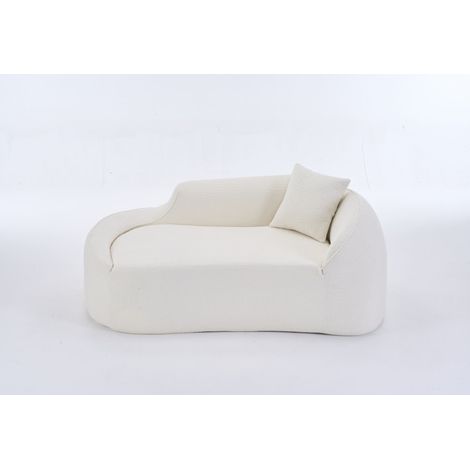 Canapé méridienne incurvé 2 places en chenille blanc crème avec coussin (1/5)
