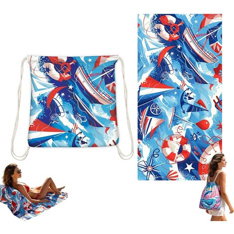Serviette et sac à dos convertible 2 en 1 avec poche intérieure zippée et tissu anti-sable – Sac de plage surdimensionné en microfibre – Tapis pliable à séchage rapide pour camping, vacances (1/5)