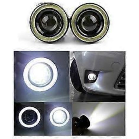 Lot de 2 phares universels haute puissance de 6,4 cm avec anneau LED « œil d'ange », feu antibrouillard et feu de jour. Blanc. (1/5)